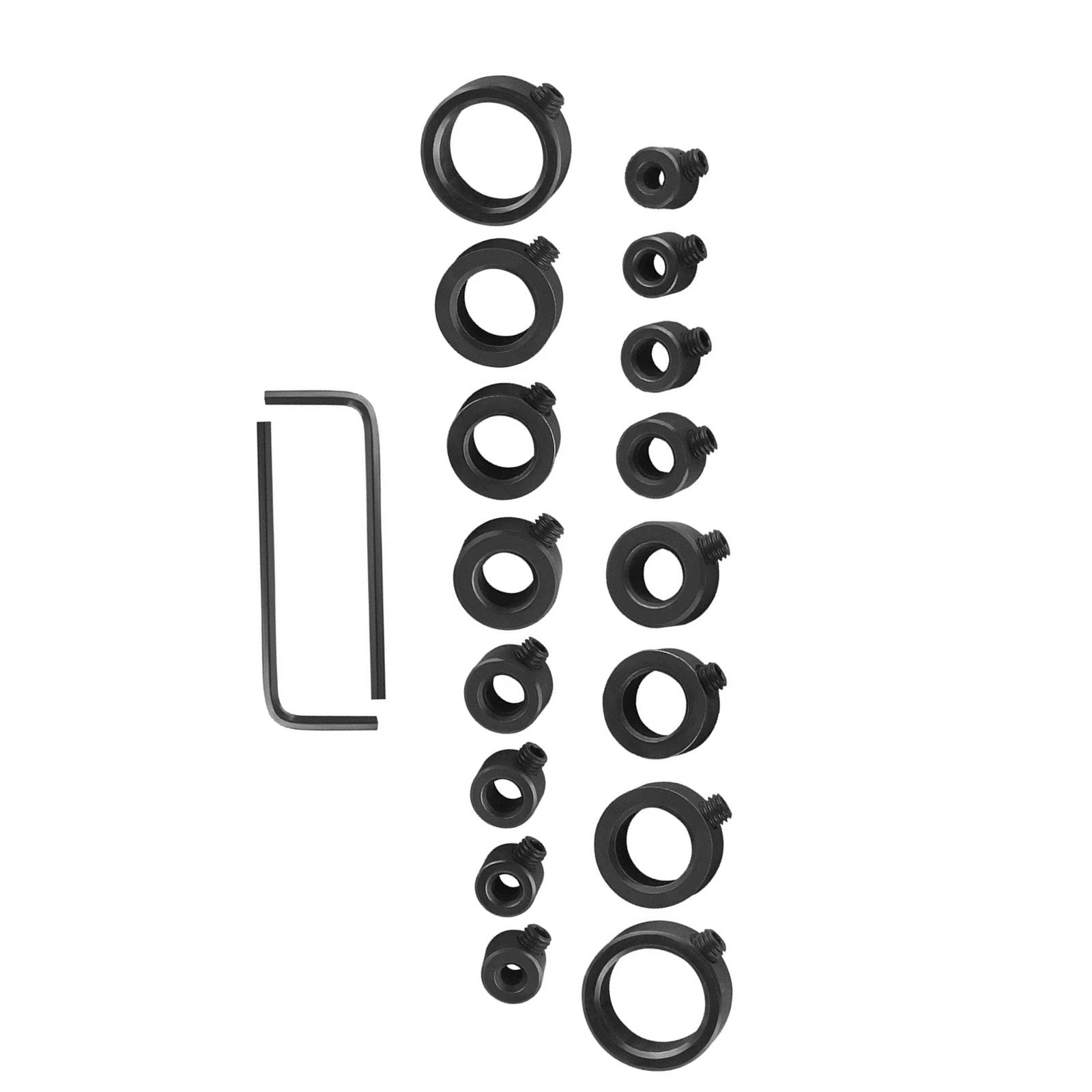 16pc Drill Depth Stop Assortment Carbon Steel Black Rings + 2 Hex Wrenches