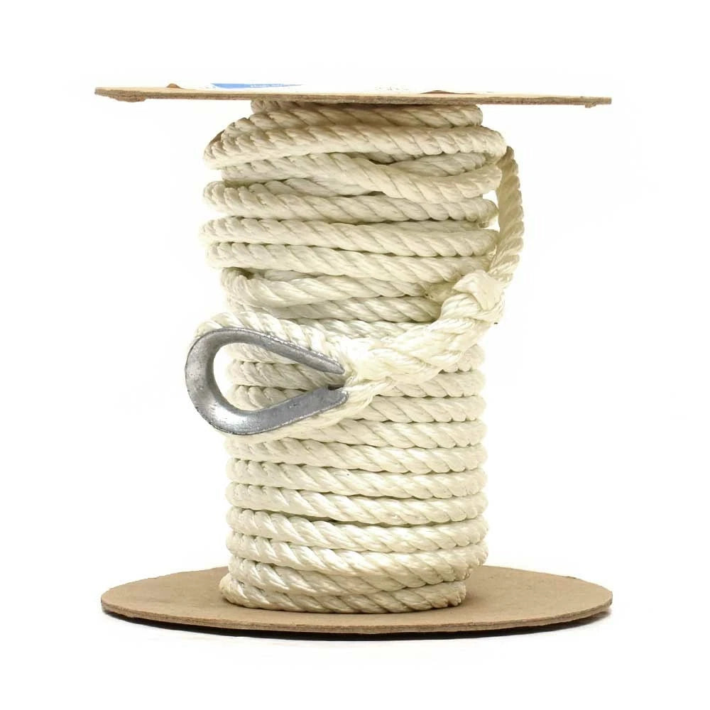 Boat Anchor Line Twisted White Nylon 3/8 in X 50 FT