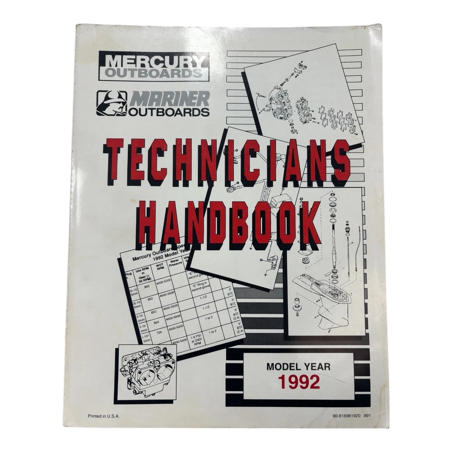 Mercury Mariner Outboards 90-816981920, Technicians Handbook Model Year 1992