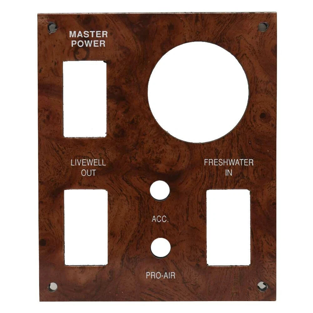 Bass CAT Boat Blank Switch Panel - Master Power Livewell Woodgrain