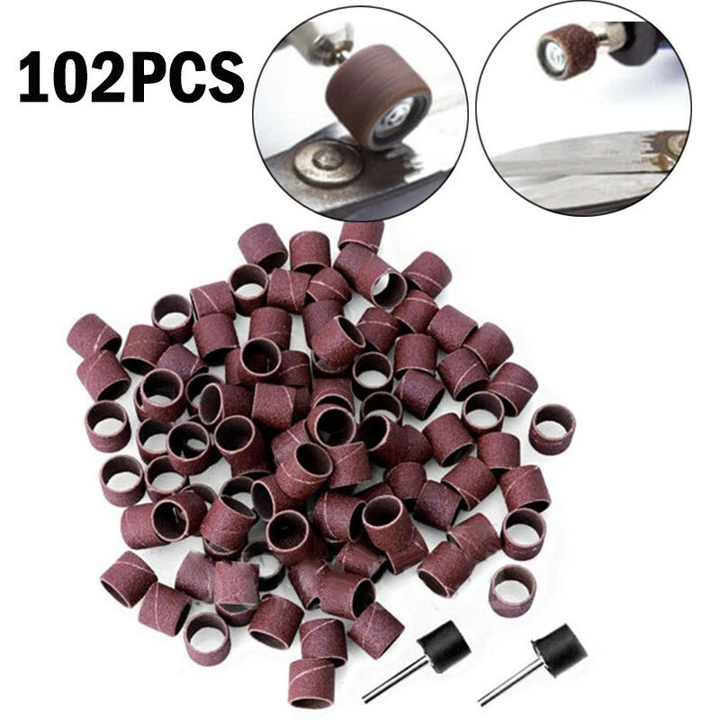 100x 1/2" Grit 80# Sand Bands Sanding Drum W 2 Mandrels 1/8" Shank Rotary Tool