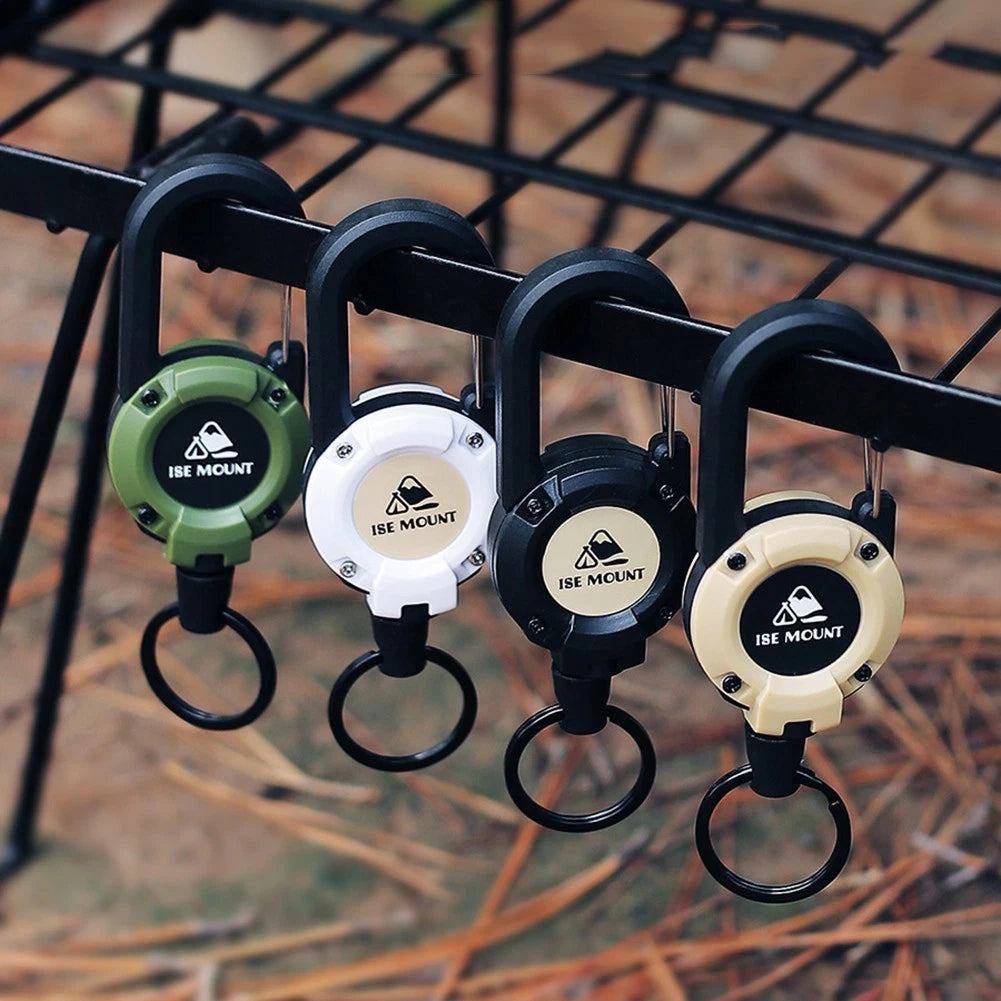 Multitool Carabiner Keychain, 23 6 Retraction, Reinforced Strap, Khaki