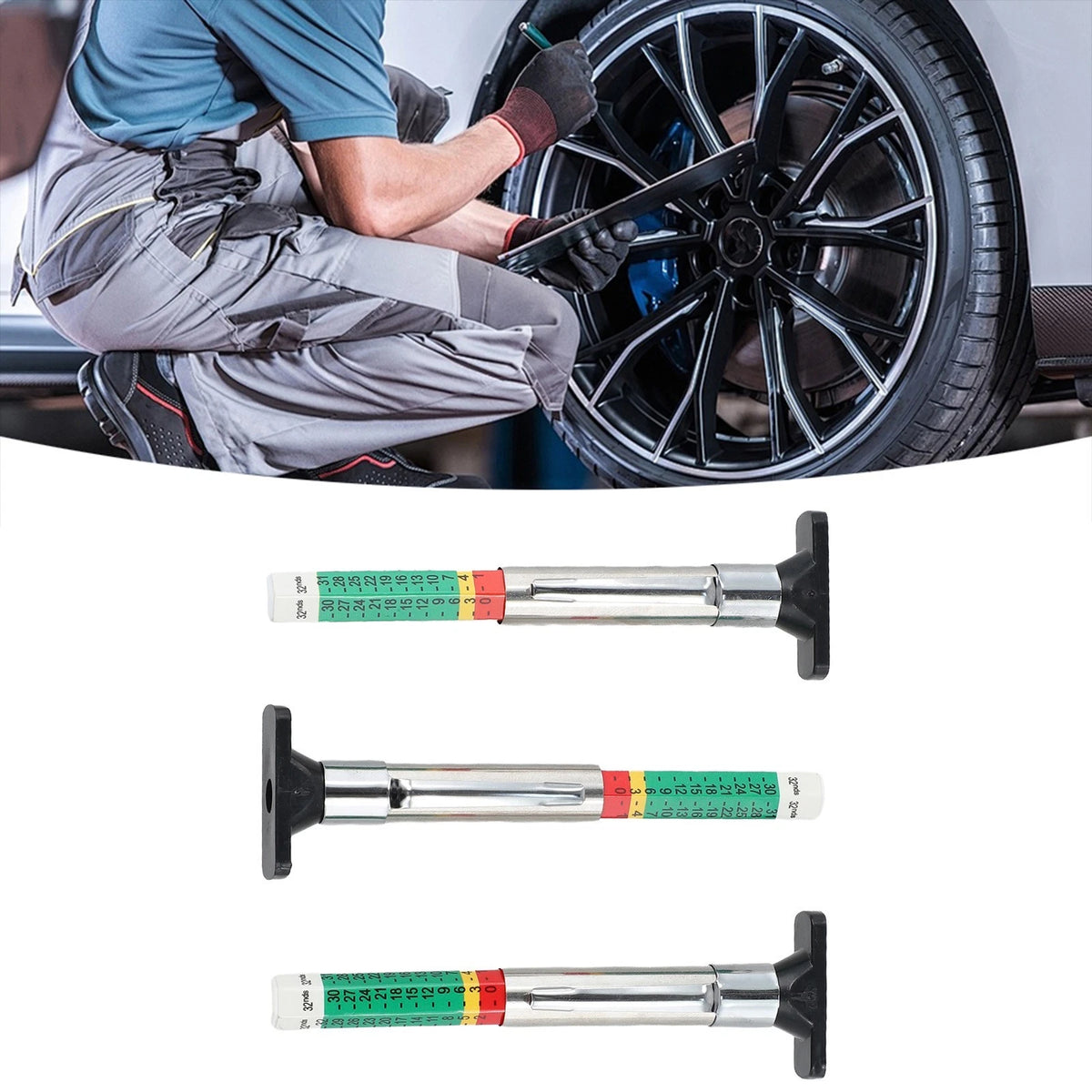 Reliable 3PCS Tyre Measurement Tools with Pocket Clip for Easy Carrying