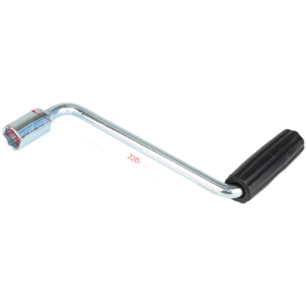 Manual Trailer Jack Crank Handle Zinc Plated Steel 19mm Socket Rust Resistant