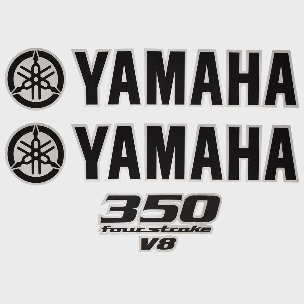 Yamaha Boat Cowling Decals - 350 V8 Four Stroke Black - Silver Stickers (kit)