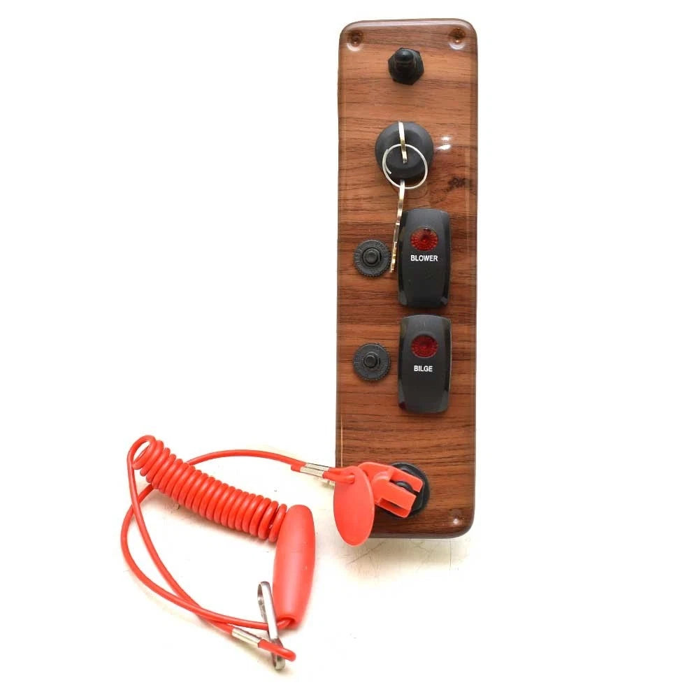 Premier Pontoon Boat Ignition Switch Panel - 2 3/4 X 10 Inch Woodgrain