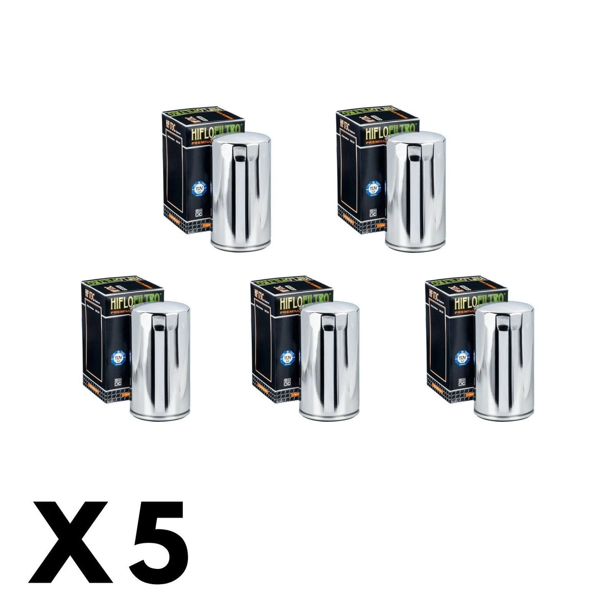 5 Pack Hiflo Chrome Oil Filter for Harley 1340 FXDS Convertible 1994-1998