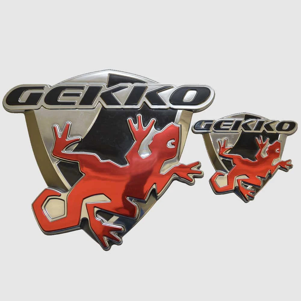 Gekko Boat Raised Emblem Decal Sticker - Black Red Silver (2 PC)