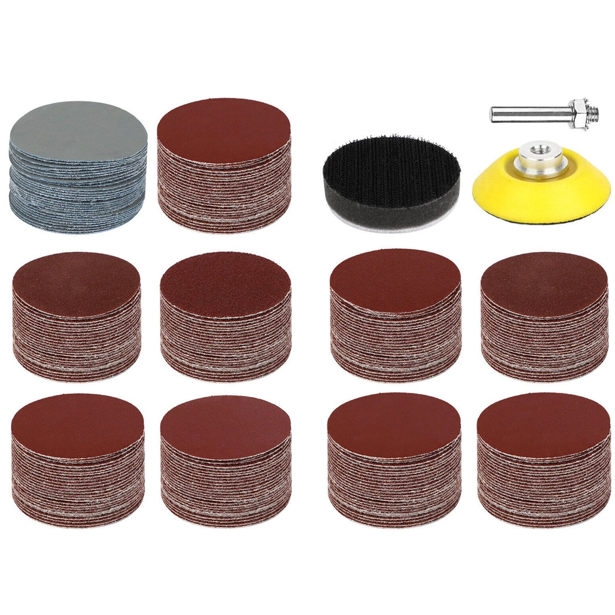 303Pcs 2" Sanding Disc Sand Paper Hook Loop Sander+ Pad+ M6 Drill Adapter