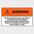 Boat Warning Decal - Leaking Fuel 5 X 3 1/8 Inch Orange White Black