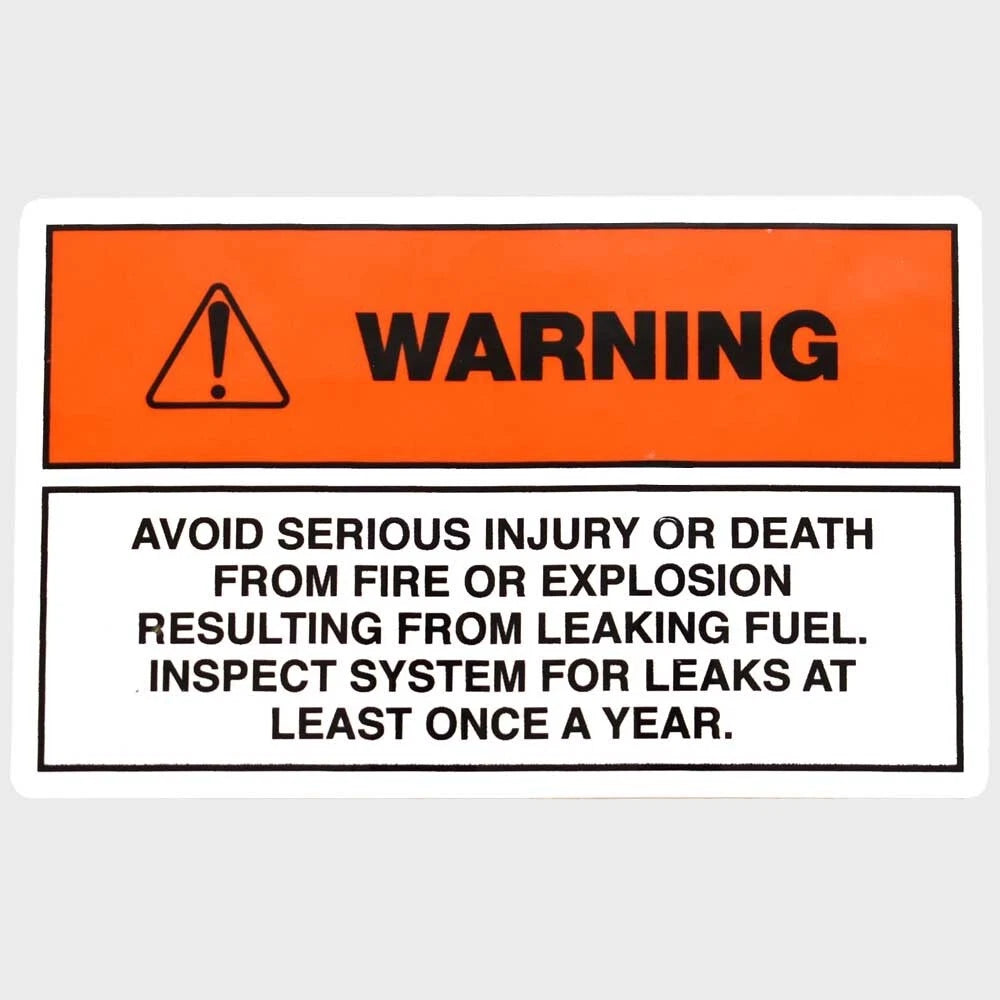 Boat Warning Decal - Leaking Fuel 5 X 3 1/8 Inch Orange White Black