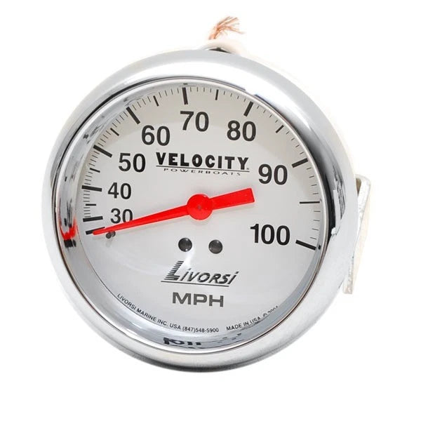 Livorsi Boat Speedometer 1720-55035R5 - Velocity 100 MPH Silver White