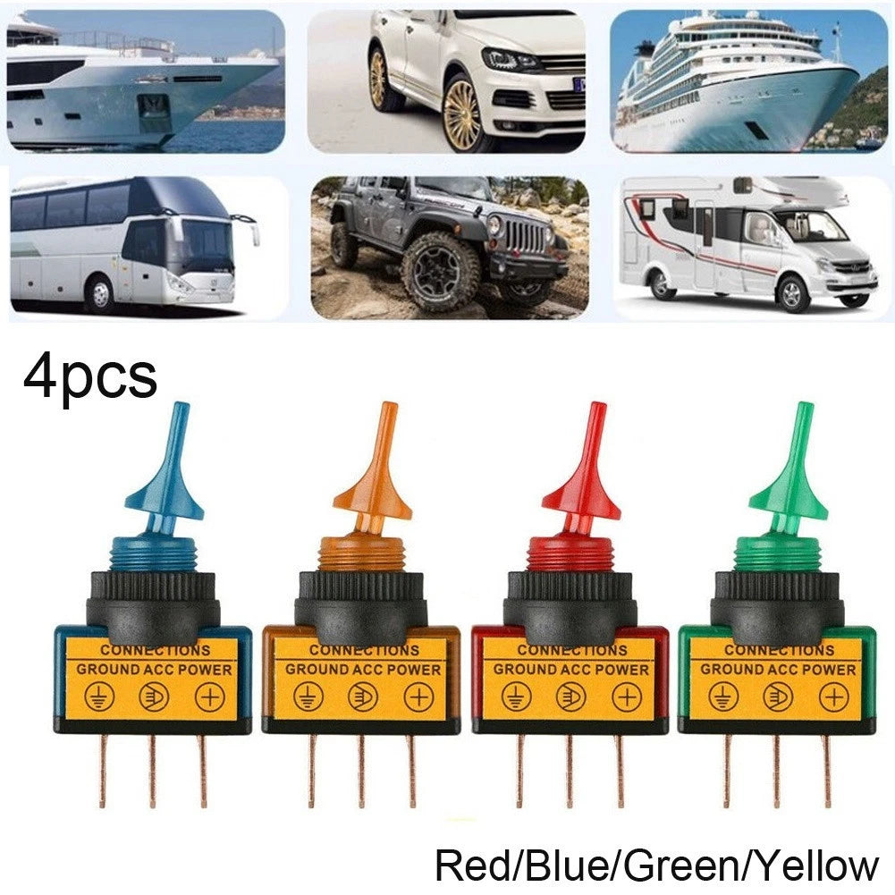 4PCS Rocker Switch LED Light 12V Car Boat Round On/Off SPST 20 AMP