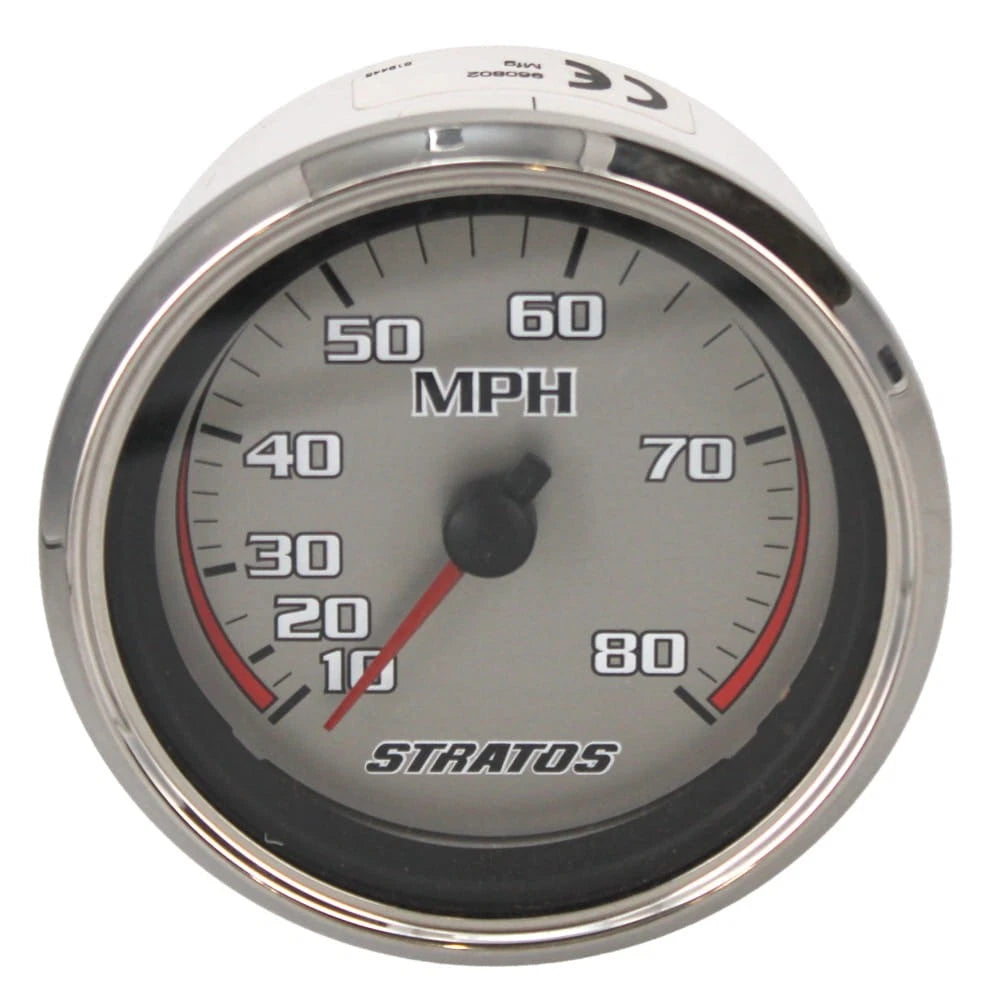Stratos Boat Speedometer Gauge 205140 - 3 1/4 Inch Silver Gray