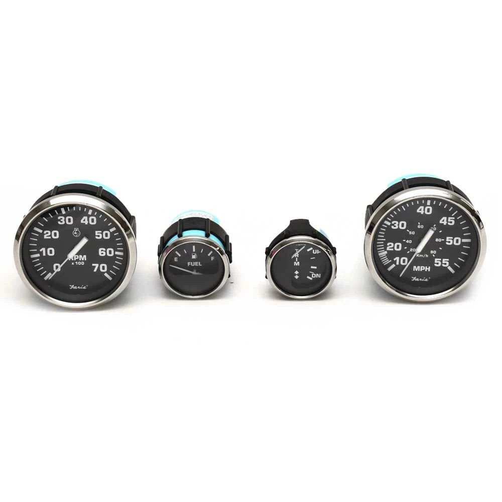 Faria Boat Gauge Set - Euro Stainless Series Black Domed (4 PC)