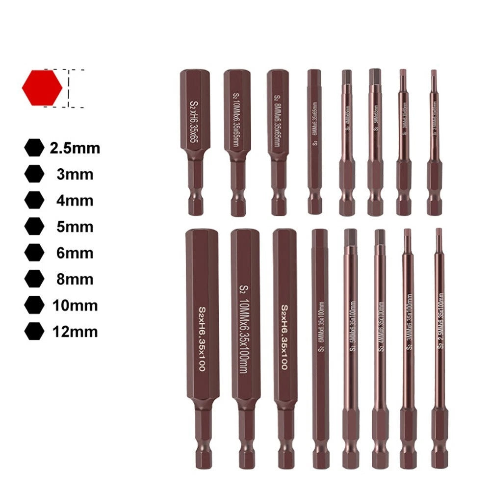 Magnetic Screwdriver Bits Hex Head 8pcs Set 65mm 100mm for Electric Drills
