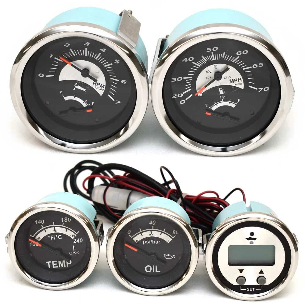 Veethree Boat Gauges - Sterling Silver - Black (set of 5)