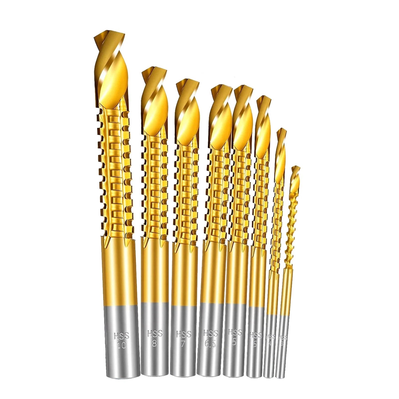 8 Pack Titanium Coated HSS Drill Bits with Hex Shank 3-10mm for Metal Wood