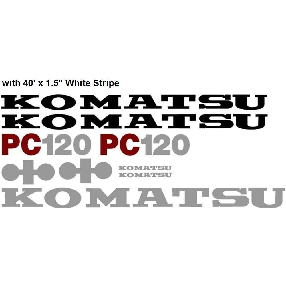 Komatsu PC 120 Excavator Decal Set with 40' X 1.5" White Stripe