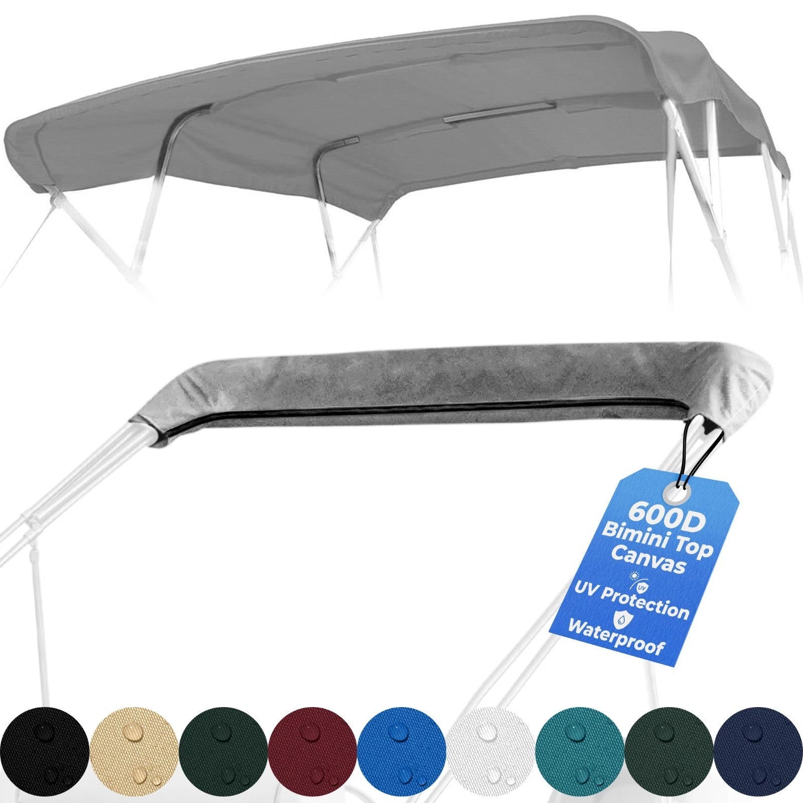 Pontoon Boat 4 Bow Bimini Top Replacement Canvas Fabric 8 or 10 Feet with Boot Pro