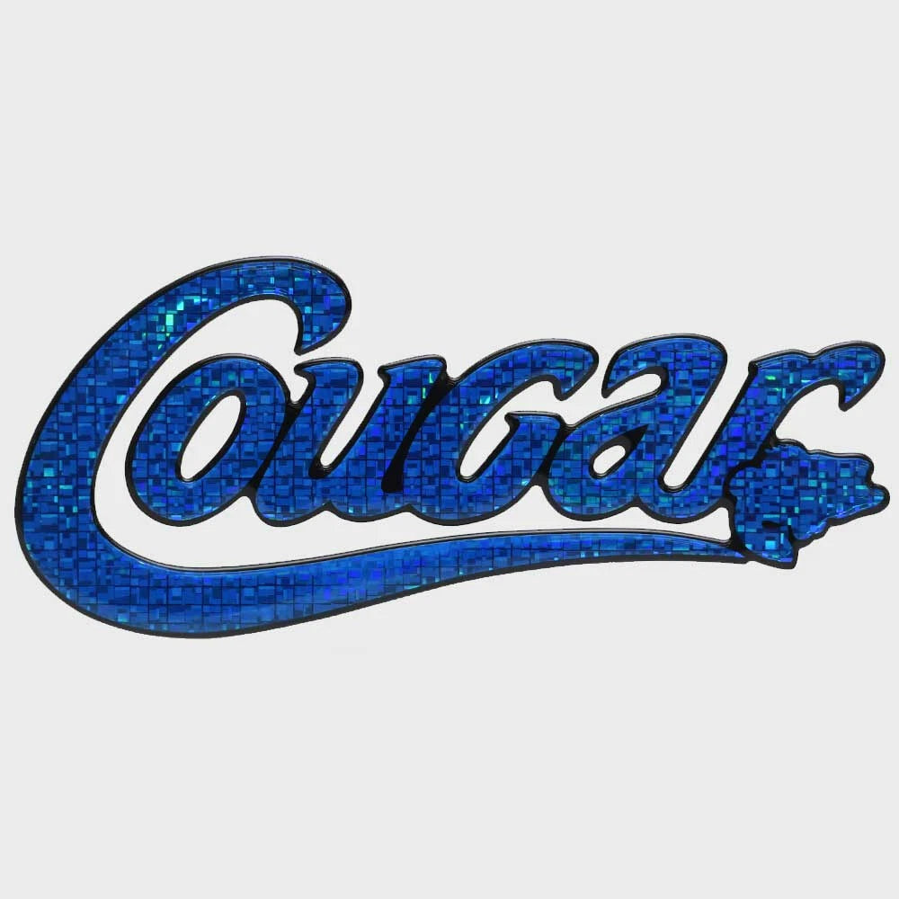 Bass CAT Boat Raised Emblem Decal Sticker - Cougar Holographic Blue
