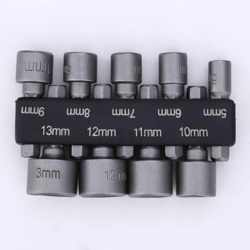 9pcs Metric Hex Socket Drill Bit Set 1/4 Drive Nut Driver-tool Kit 5mm-13mm