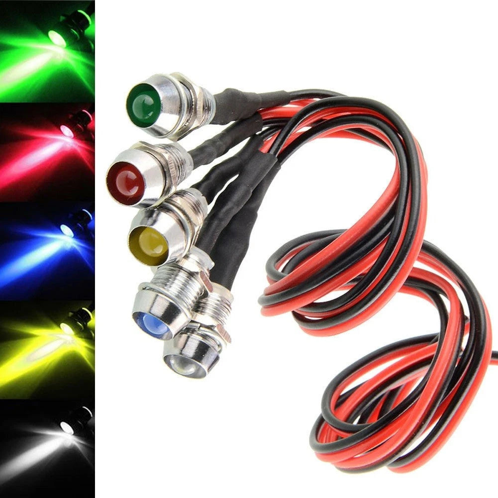 Car Boat 12V 8mm LED Indicator Light Pilot Dash Dashboard Panel Warning Lamp