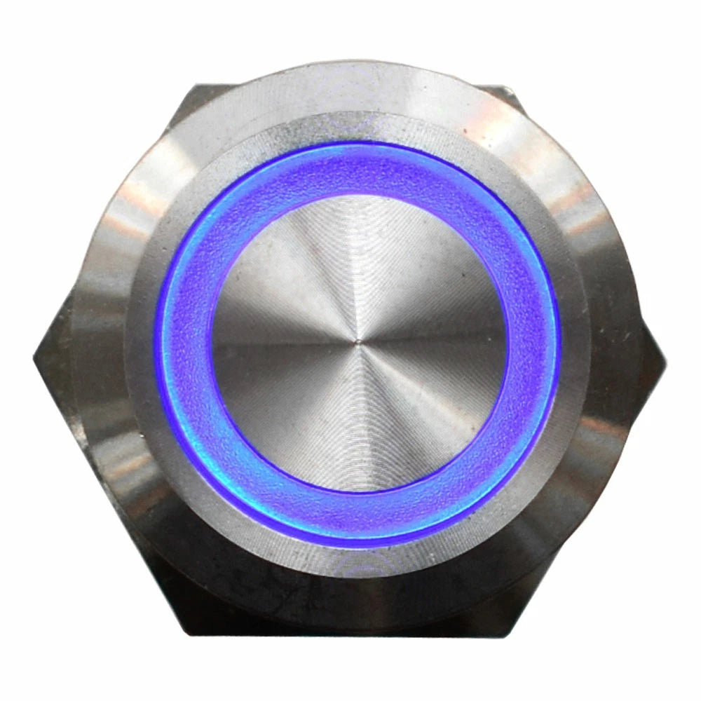 Bluewater Boat Off-On Push Button Switch - 12V Blue LED 7/8 Inch