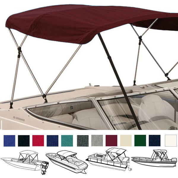 BOAT BIMINI TOP COVER 3 BOW 72"L 46"H 85"-90"W - with BOOT & REAR SUPPORT POLES