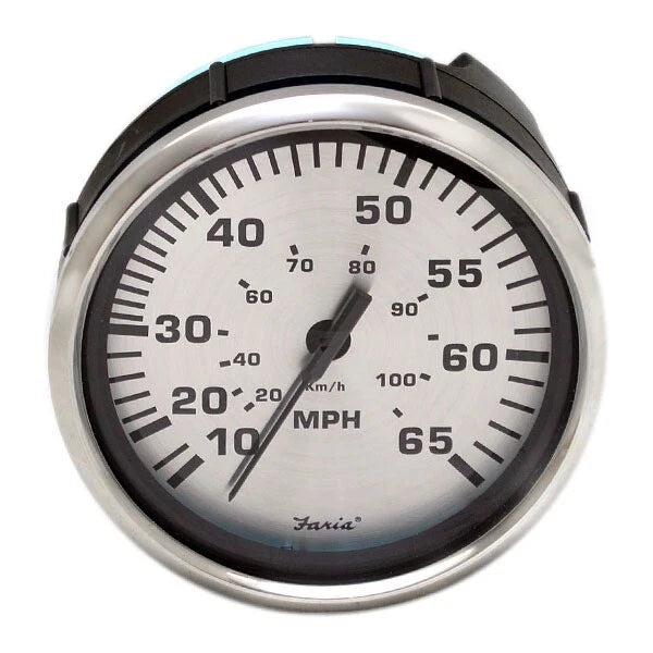 Faria Boat Speedometer Gauge SE9970 - Spun Silver Oversized 65 MPH