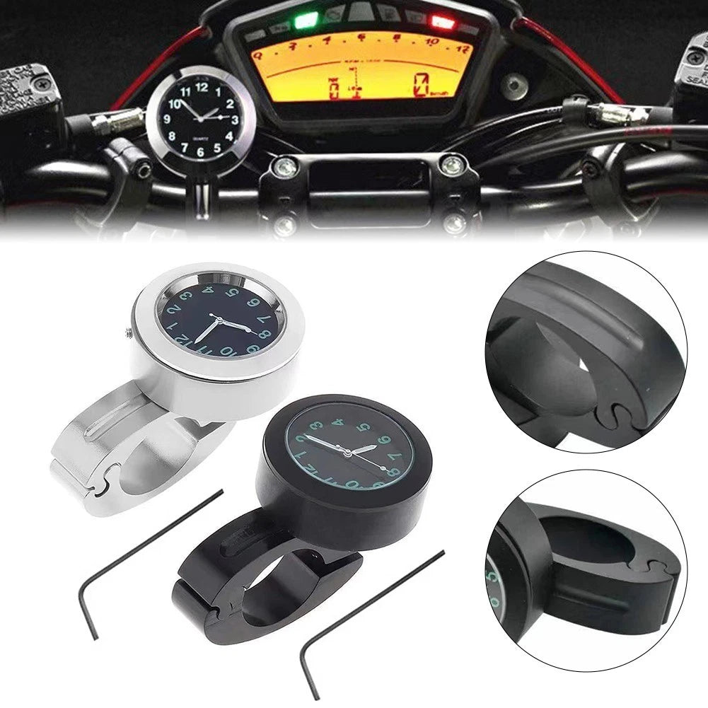 Sleek Black Silver Electric Motorcycle Watch Easy to Mount on Handlebar