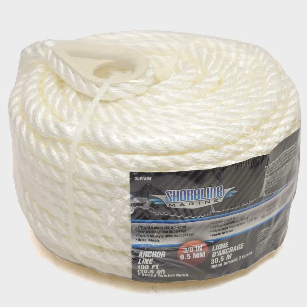 Shoreline Boat Anchor Line SL91005 - 3/8 Inch X 100 Feet White Nylon