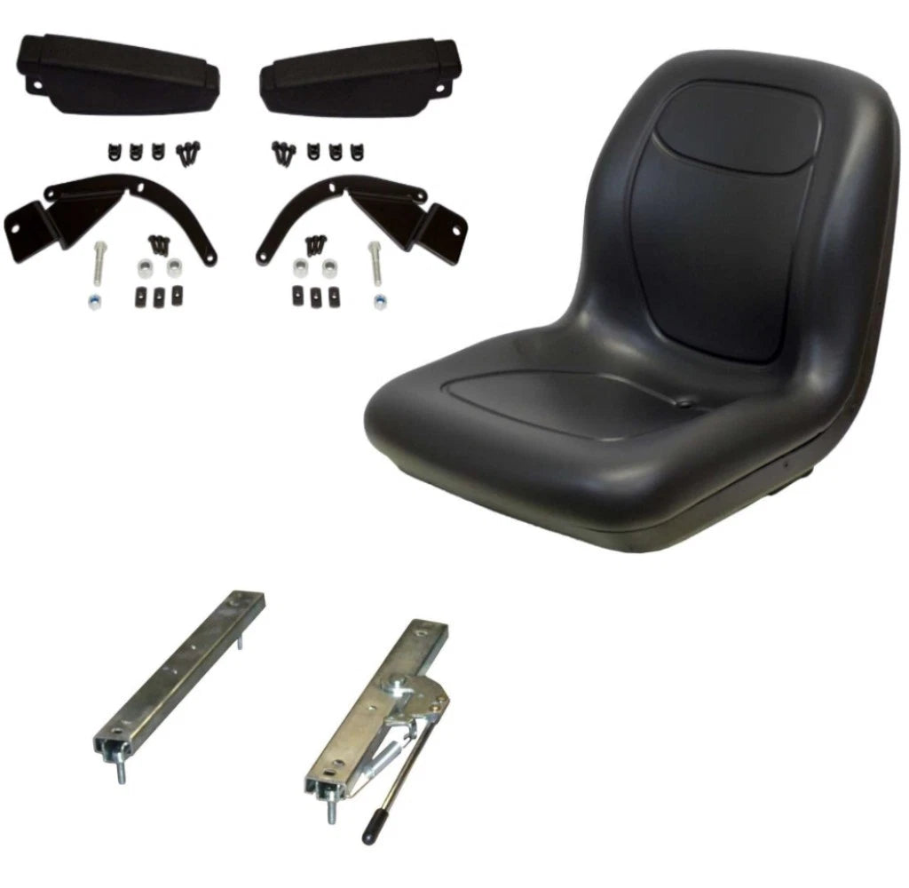 Black Seat with Flip Up Armrests & Seat Rails Fits Komatsu