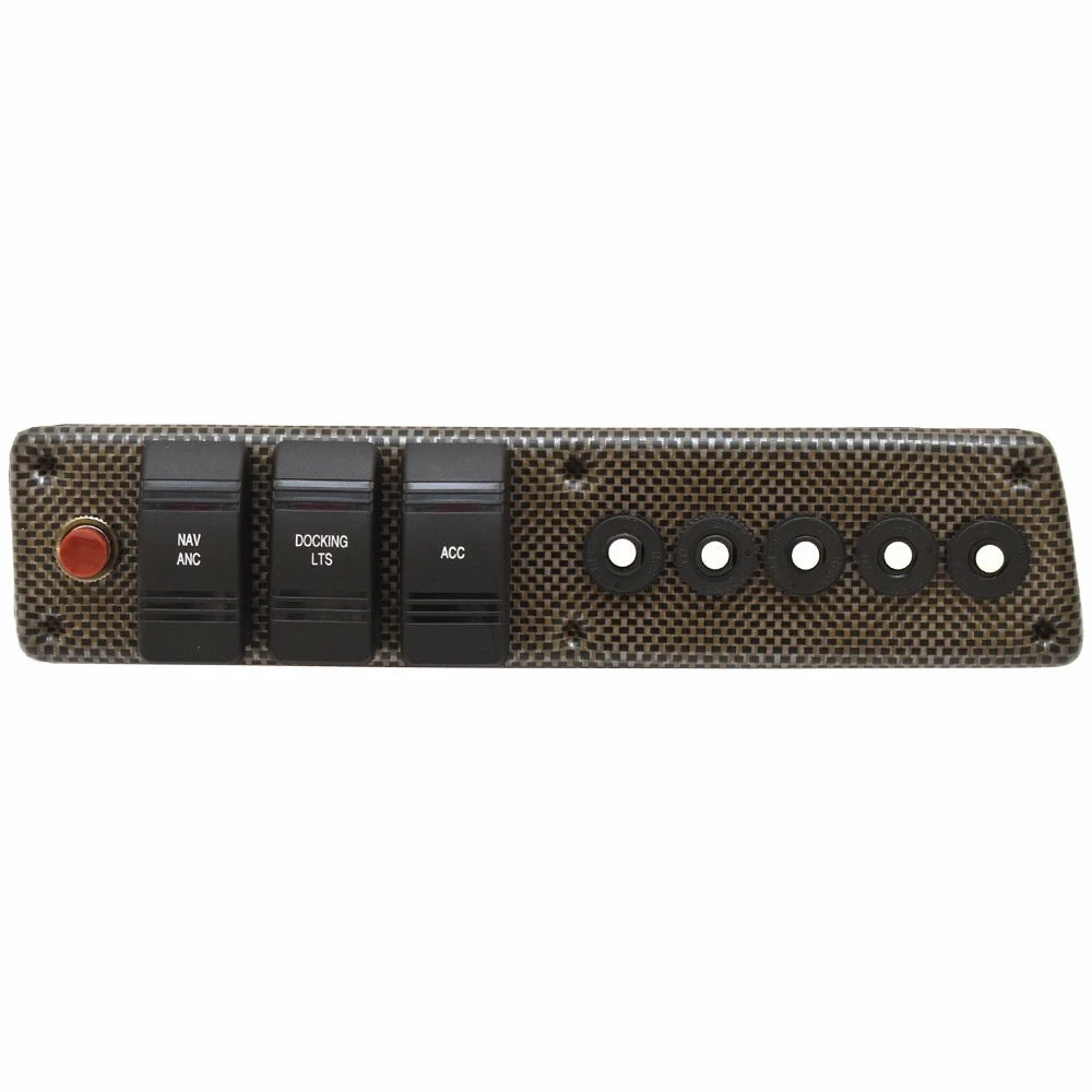 Boat Rocker Switch Panel - 9 3/8 X 2 Inch Black Carbon Fiber