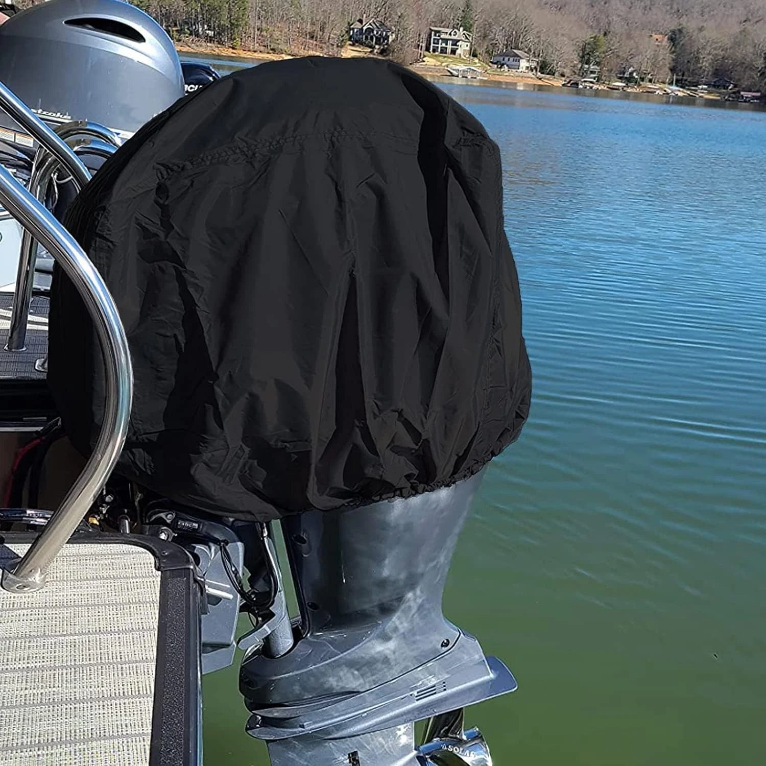 Black Waterproof High Density Outboard Engine Cover for 15-30 HP Boat Motor