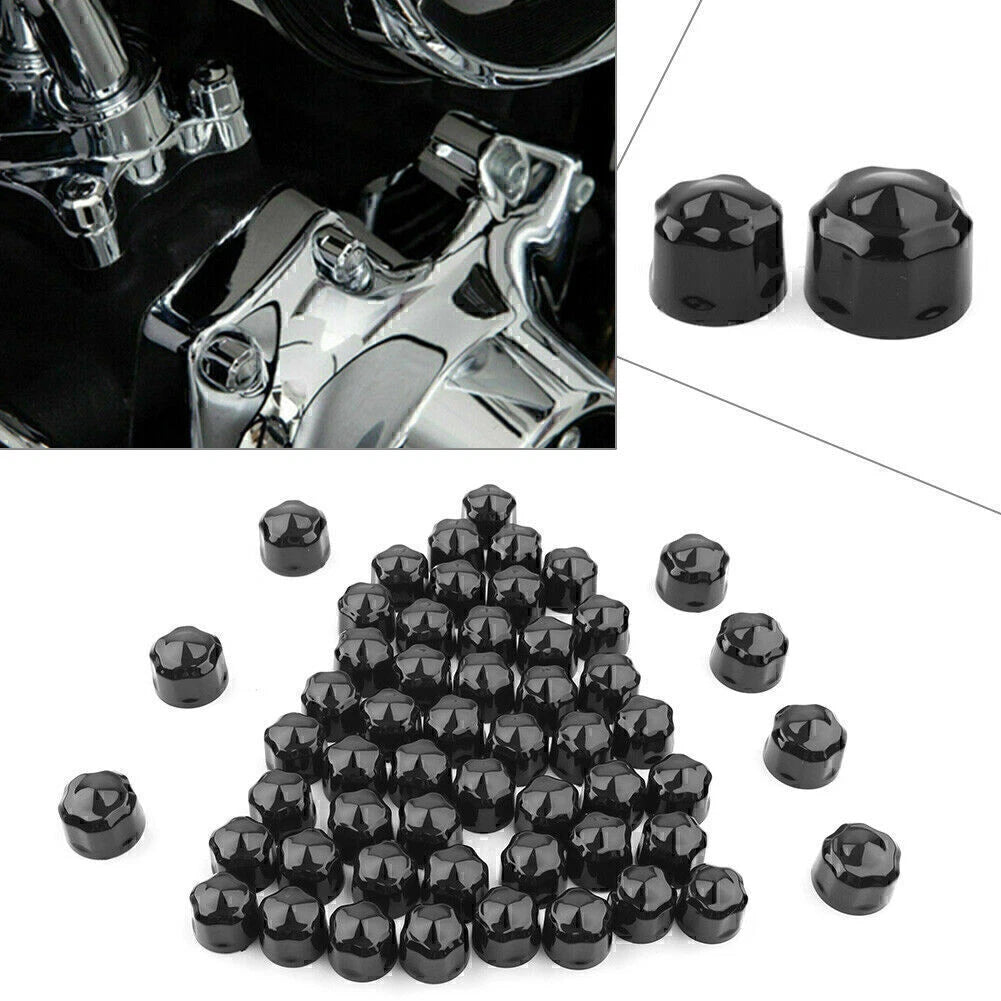 Black Engine Bolt Cap Set for Harley Road King Electra Glide 1999-16 FLHX FLHTK
