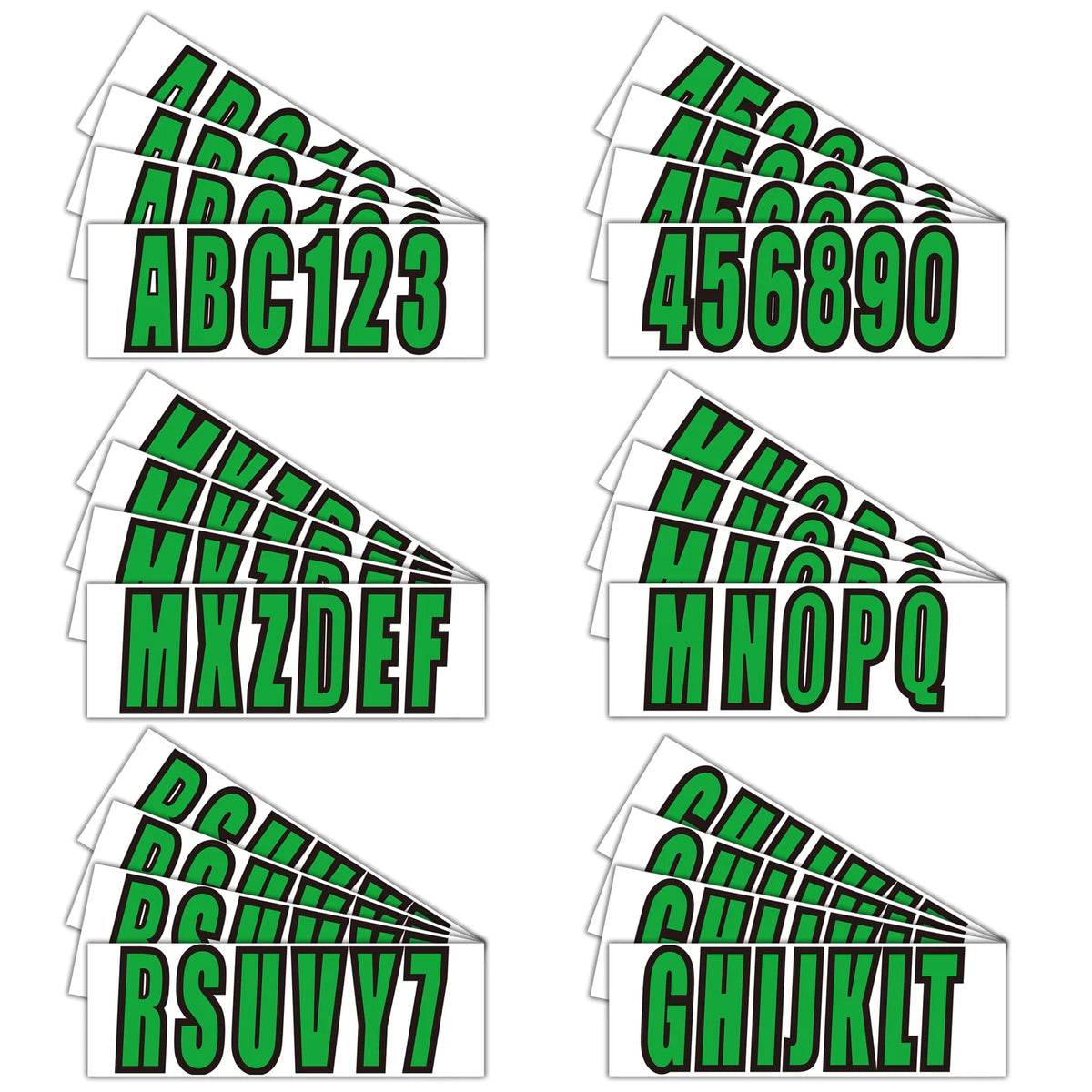 Boat Registration Identification Numbers Sticker Decals Green 4Sets of A-Z & 0-9