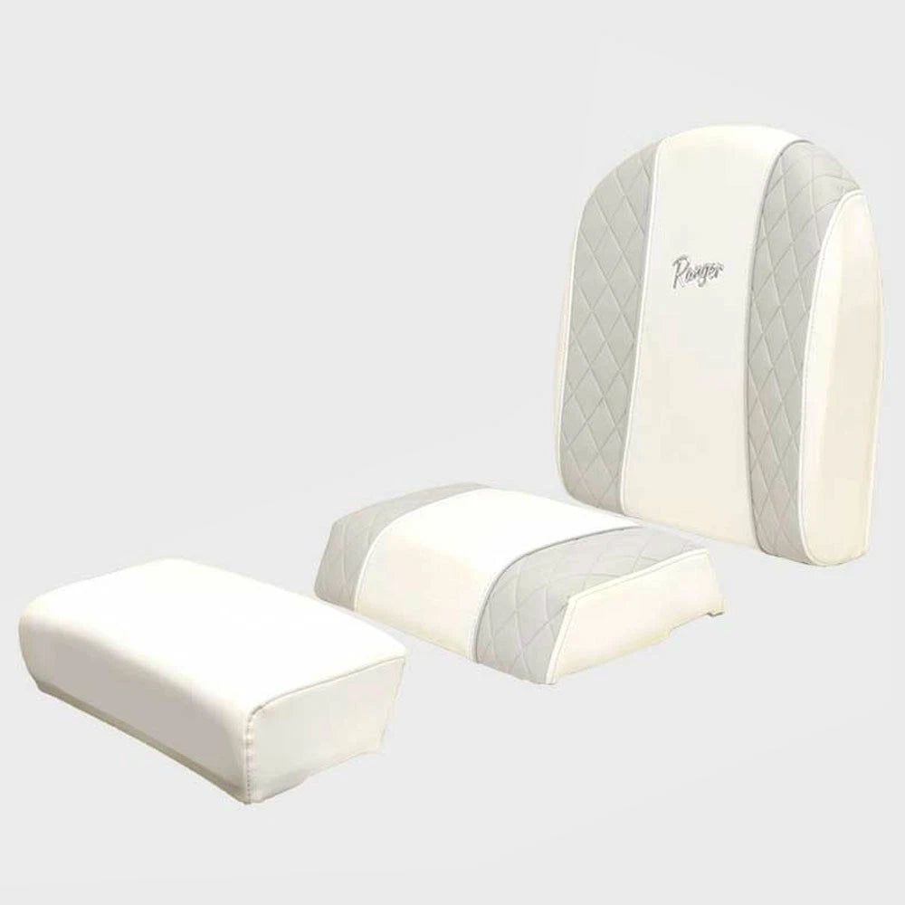 Ranger Boat Leaning Post Seat Cushions - Bay Series White Gray (port)