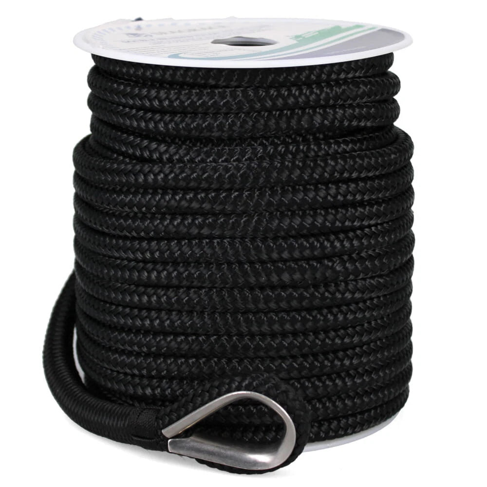 SeaGrace Boat Anchor Line - Double Braided 3/8 Inch X 100 FT Black