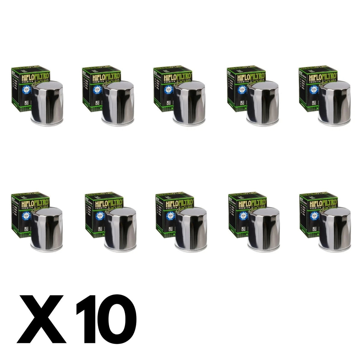 10 Pack Hiflo Chrome Oil Filter for Harley 1200V Seventy-Two 2013-2016