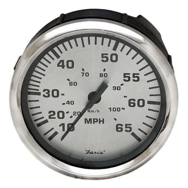 Faria Boat Speedometer Gauge SEK630A - 65 MPH Spun Silver Oversized