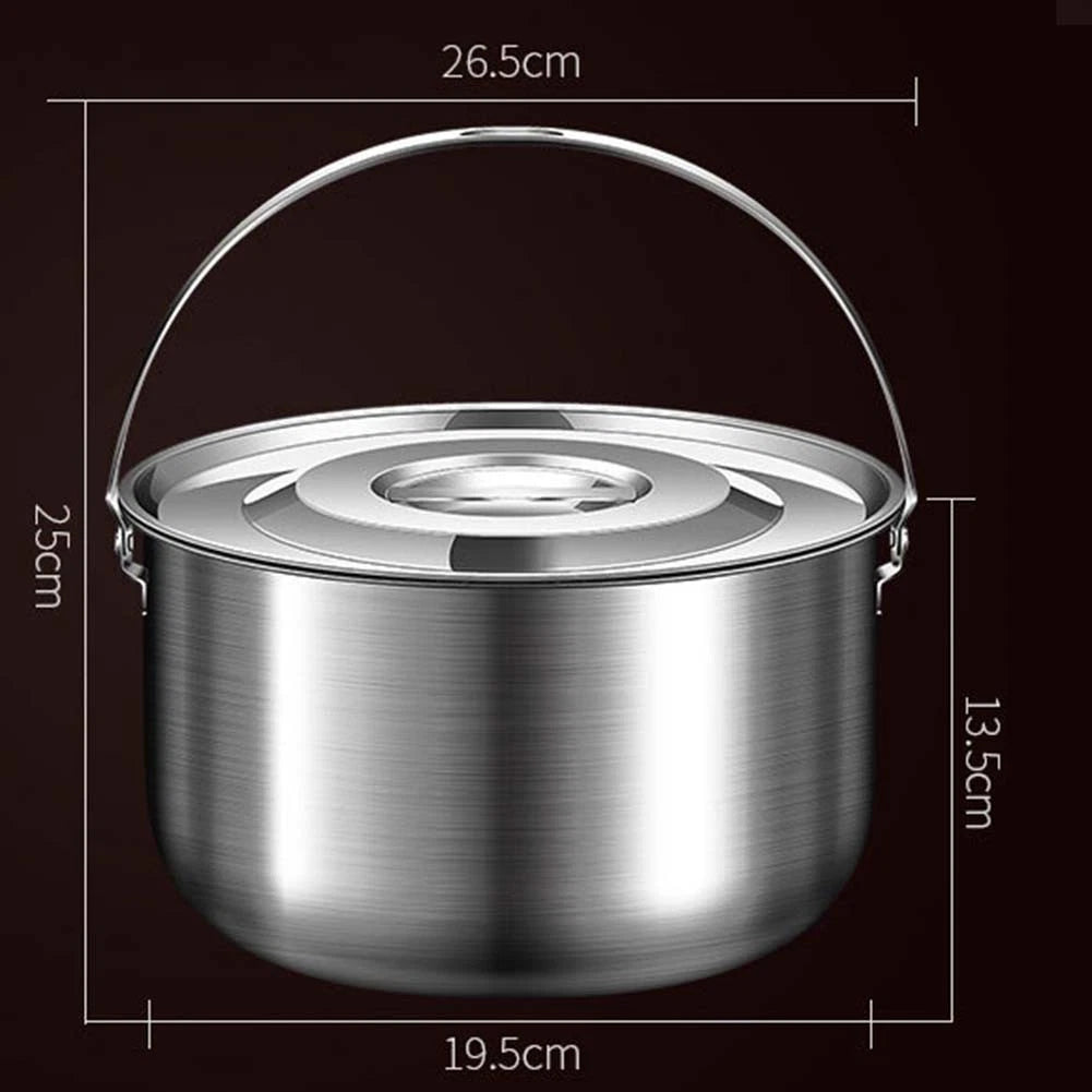 Portable Camping Pot Stainless Steel with Lid Handle for Outdoor Cooking
