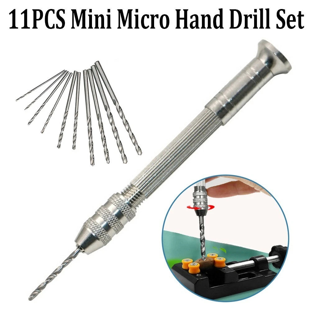 Hand Drill Chuck Hand Drill Tool Silver Tool with 10pcs Drill Aluminum