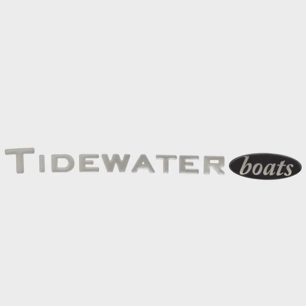 Tidewater Boat Domed Emblem Decal - 13 3/4 X 1 1/2 Inch Black Silver Sticker