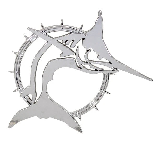 Rinker Boat Raised Emblem Decal - Marlin Mirrored Silver Plastic