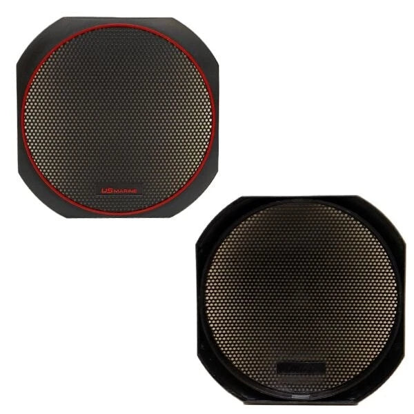 US Marine Boat Speaker Covers - 6 1/2 X 6 1/2 Inch Black Red (pair)