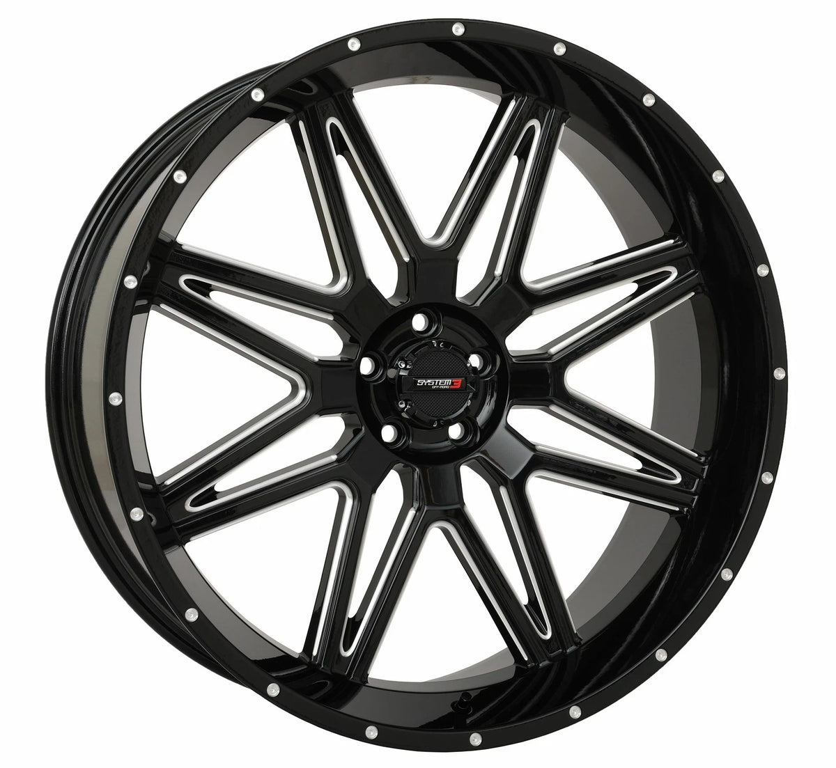 SYSTEM 3 St7 Wheel 24x9 5+4 for ATV/UTV with Beadlock & Gloss Black Finish