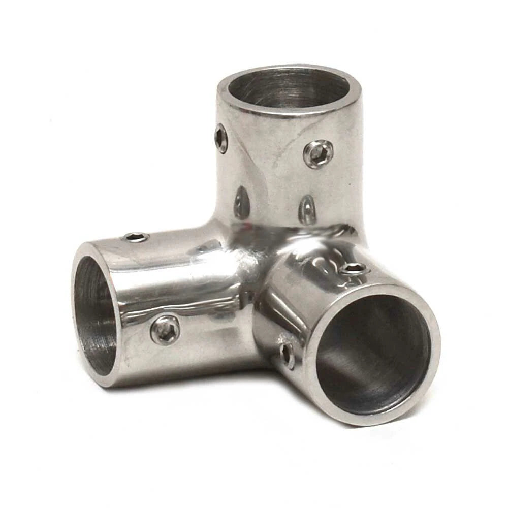 Boat Corner Rail Fitting - 3 Way Connector 7/8 Inch Stainless Steel