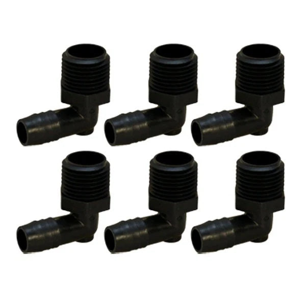 Boat Elbow Hose Connectors - 1/2 X 3/4 Inch Black (set of 6)
