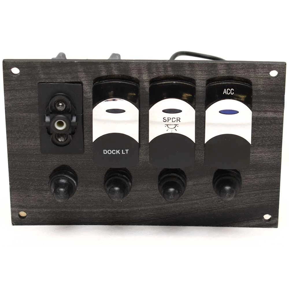 Sailfish Boat Switch Panel 61-5433 - 6 X 4 Inch Black Gray Woodgrain